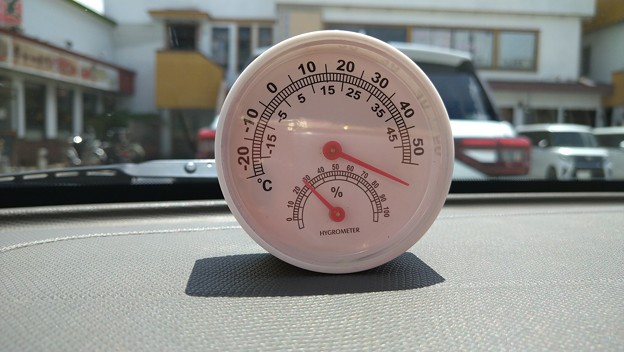 写真: 車に戻ると危険な温度