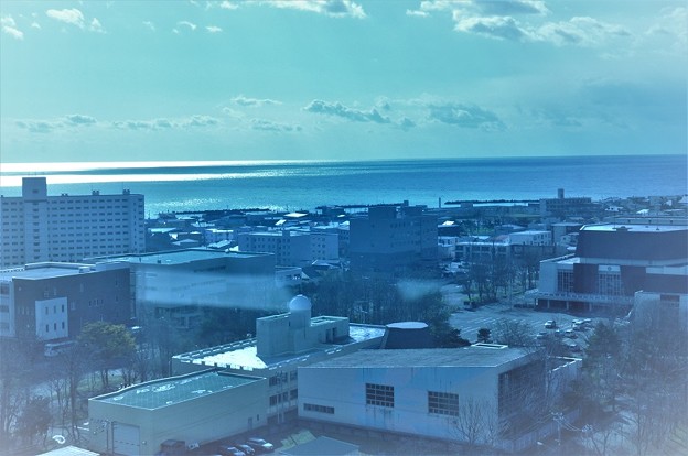 写真: 天望回廊から望む街中と海