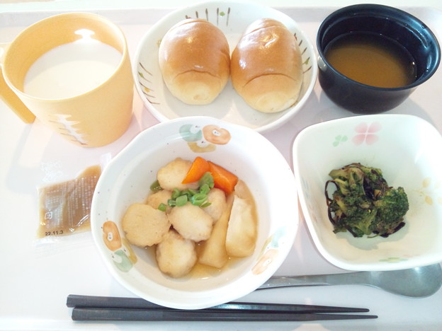 写真: ７月１７日朝食(海老団子の煮物) #病院食