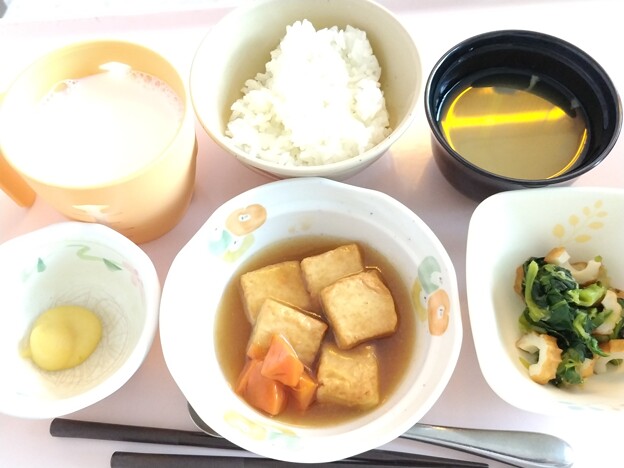 写真: ４月１０日朝食(厚揚げの治部煮) #病院食