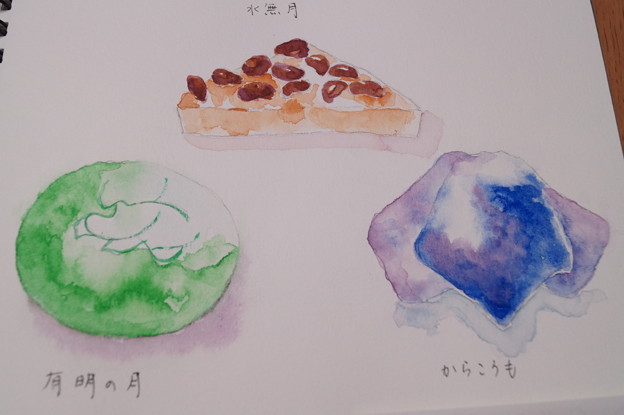 写真: 透明水彩　和菓子を描く